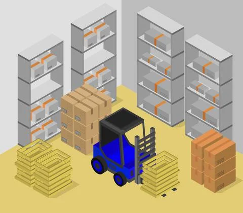 Isometric warehouse room in vector on white background Stock Illustration