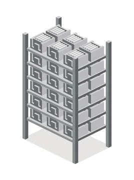 Isometric warehouse shelving unit with storage boxes. Industrial rack syste.. Stock Illustration