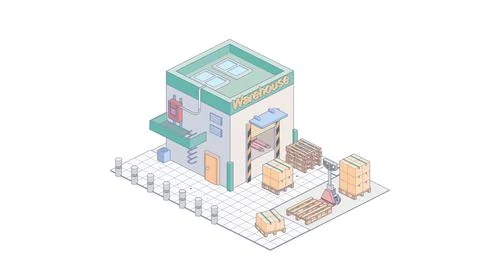 Isometric warehouse on white background. Modern warehouse in isometric Stock Illustration