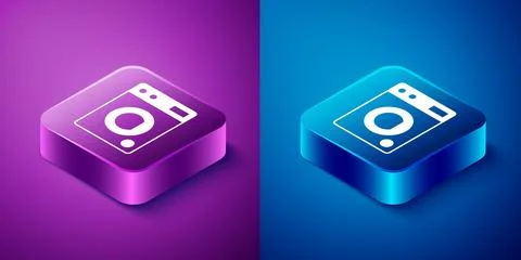 Isometric Washer icon isolated on blue and purple background. Washing machi.. Stock Illustration