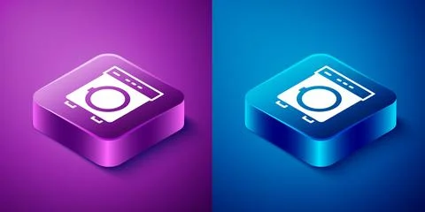 Isometric Washer icon isolated on blue and purple background. Washing machi.. Stock Illustration