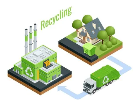 Isometric Waste Processing Plant. Technological process. Stock Illustration