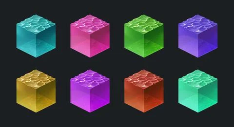 Isometric water cubes for game, isolated elements 스톡 일러스트