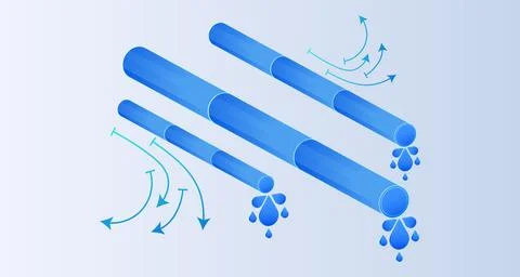 Isometric water dripping from a pipe on white background. industrial draina.. Stock Illustration