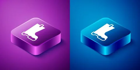Isometric Waterproof rubber boot icon isolated on blue and purple background Stock Illustration