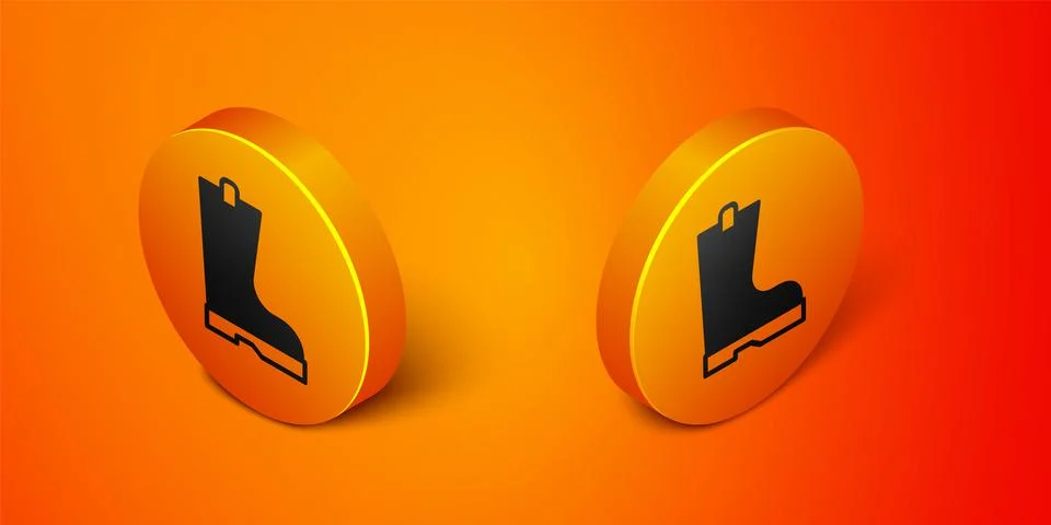 Isometric Waterproof rubber boot icon isolated on orange background. Gumboots Stock Illustration