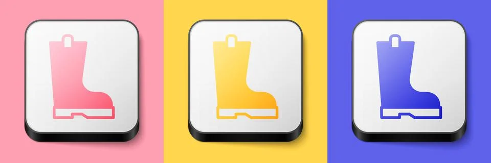 Isometric Waterproof rubber boot icon isolated on pink, yellow and blue backg Stock Illustration