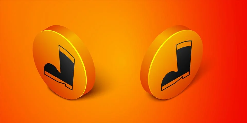 Isometric Waterproof rubber boot icon isolated on orange background. Gumboots Stock Illustration