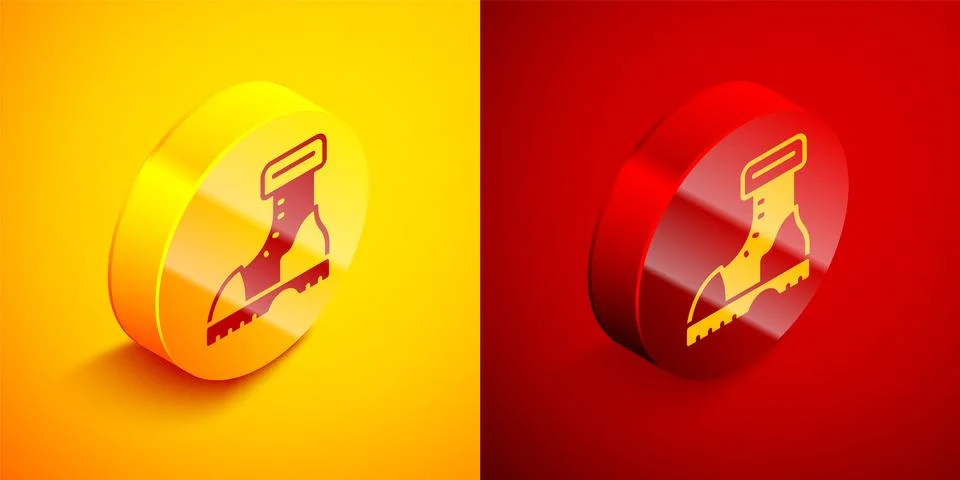 Isometric Waterproof rubber boot icon isolated on orange and red background.  Stock Illustration