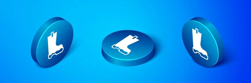 Isometric Waterproof rubber boot icon isolated on blue background. Gumboots.. Stock Illustration