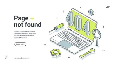 Isometric web banner for 404 error page not found. Vector illustration templa Stock Illustration