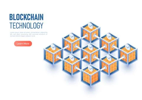 Isometric Web Banner Blockchain Network Connection Stock Illustration