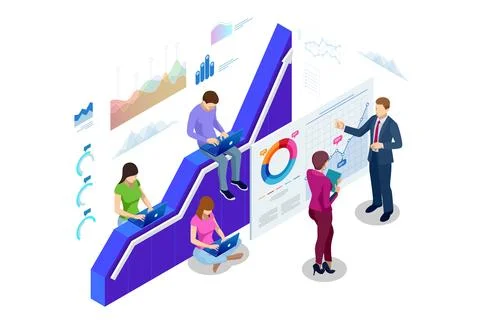 Isometric web banner Data Analisis and Statistics concept. Vector illustration Stock Illustration