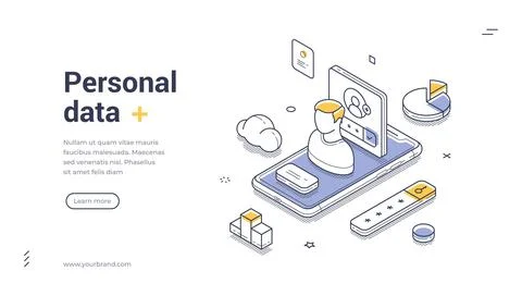 Isometric web banner for personal data protection. Vector illustration templa Stock Illustration