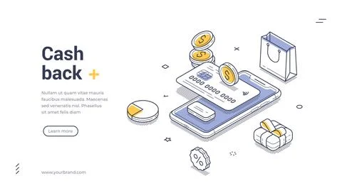 Isometric web banner template for cash back service. Vector illustration with Stock Illustration