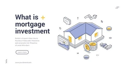 Isometric web banner template for mortgage investment and banking service. Fi Stock Illustration
