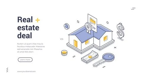 Isometric web banner template for a real estate deal. Property sale and mortg Ilustração Stock
