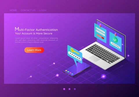 Isometric web banner two steps verification system on laptop and smartphone Stock Illustration