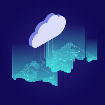 Isometric web banners for cloud computing services and technology, data storage Stock Illustration