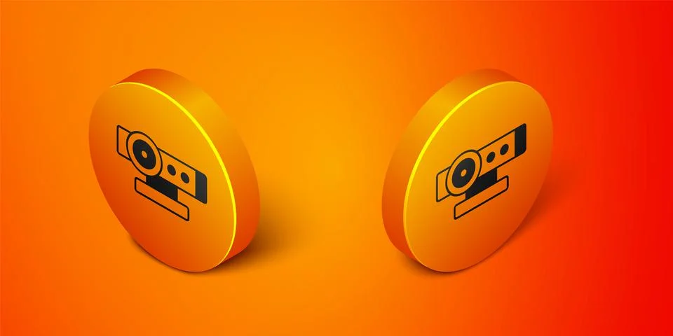 Isometric Web camera icon isolated on orange background. Chat camera. Webcam Stock Illustration