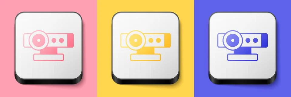 Isometric Web camera icon isolated on pink, yellow and blue background. Chat Stock Illustration