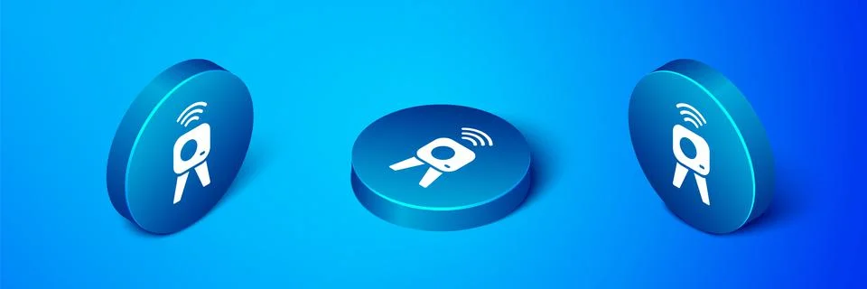 Isometric Web camera icon isolated on blue background. Chat camera. Webcam icon Stock Illustration