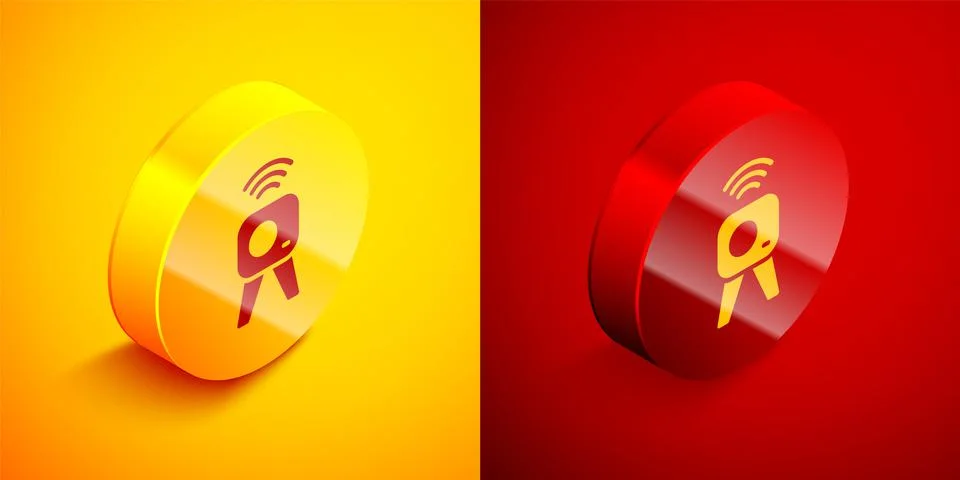 Isometric Web camera icon isolated on orange and red background. Chat camera Stockillustratie