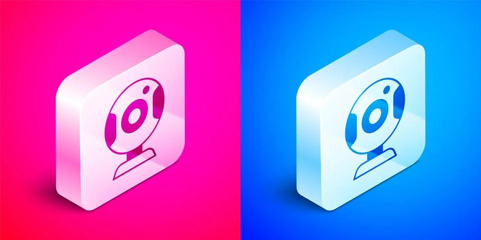 Isometric Web camera icon isolated on pink and blue background. Chat camera Illustrazione stock