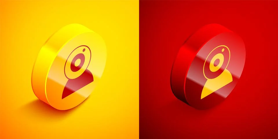 Isometric Web camera icon isolated on orange and red background. Chat camera. 스톡 일러스트