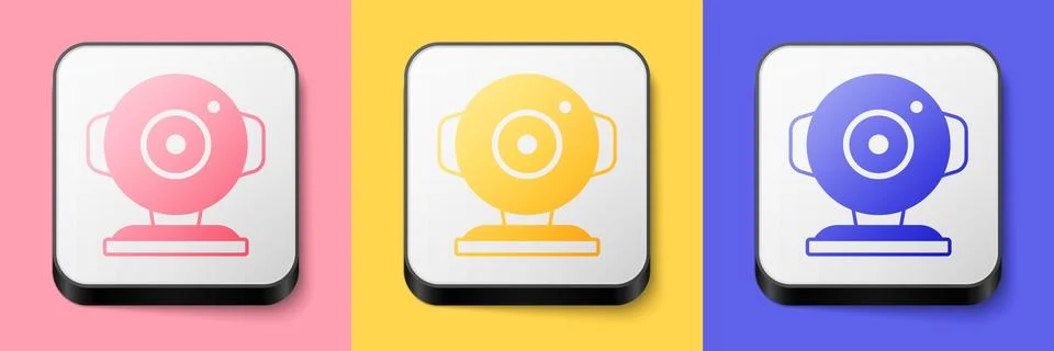 Isometric Web camera icon isolated on pink, yellow and blue background. Chat Stock Illustration