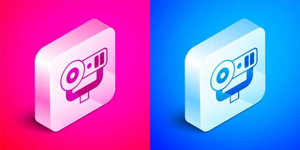Isometric Web camera icon isolated on pink and blue background. Chat camera.. 스톡 일러스트