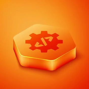 Isometric Web design and front end development icon isolated on orange Stock Illustration