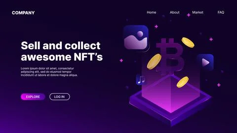 Isometric Web Design Template. Landing page for NFT Marketplace Stock Illustration