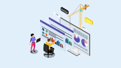 Isometric Web Development and Data Analytics Dashboard Concept with Develop.. Stock Footage 337940660