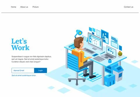 ISOMETRIC WEB PAGE TEMPLATE DESIGN FOR CREATIVE BUSINESS PROCESS, A GRAPHIC D Stock Illustration
