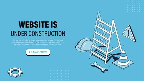 Isometric website under construction poster. Maintenance and bug fixes. Ladder Stock Illustration