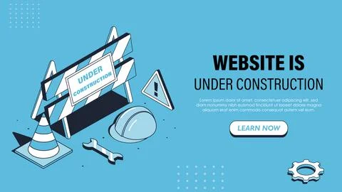 Isometric website under construction poster. Maintenance and bug fixes on Stock Illustration