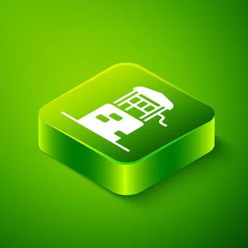 Isometric Well icon isolated on green background. Green square button. Vector Stock Illustration