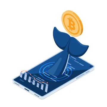 Isometric Whale Tail with Bitcoin inside Smartphone Stock Illustration
