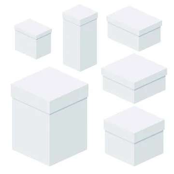 Isometric white boxes of different sizes for packaging, gifts, transportation Illustrazione stock
