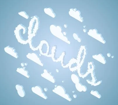 Isometric white clouds with cloudy text effect, vector illustration Stock Illustration