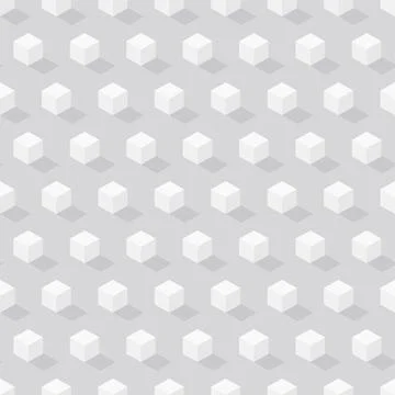 Isometric white cubes with shadow on gray background. Vector geometric seamle Stock Illustration