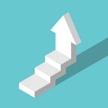 Isometric white stepped arrow Stock Illustration