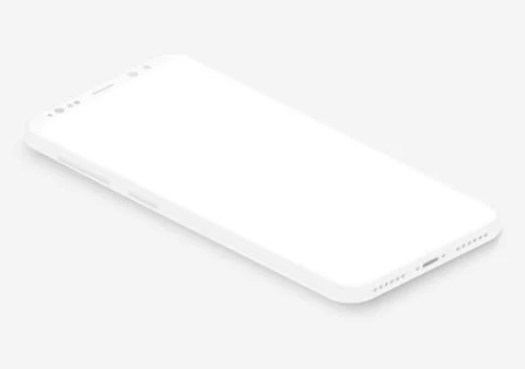 Isometric white vector smartphone. 3d realistic empty screen phone template for Stock Illustration