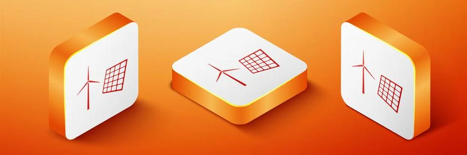 Isometric Wind mill turbines generating electricity and solar panel icon Stock Illustration
