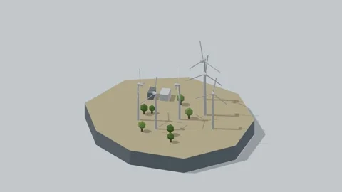 Isometric wind turbine farm rotating diorama seamless loop 库存影片 340077790