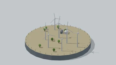 Isometric wind turbine farm rotating diorama seamless loop 库存影片 340077791