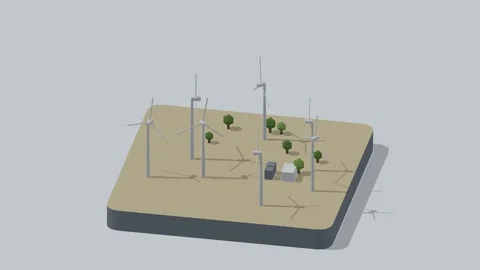 Isometric wind turbine farm rotating diorama seamless loop Stock-Footage 340077801