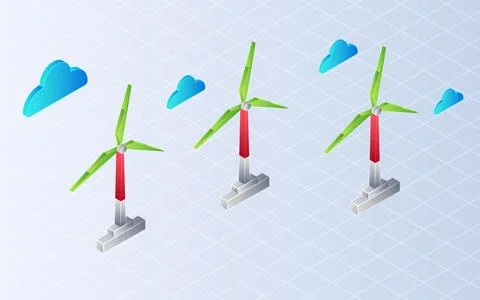 Isometric wind turbine on white background. Stock Illustration