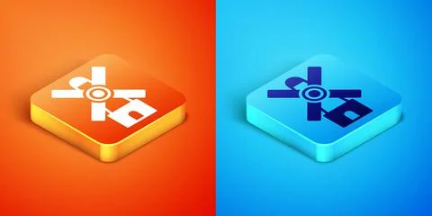 Isometric Windmill icon isolated on orange and blue background. Vector Stock Illustration